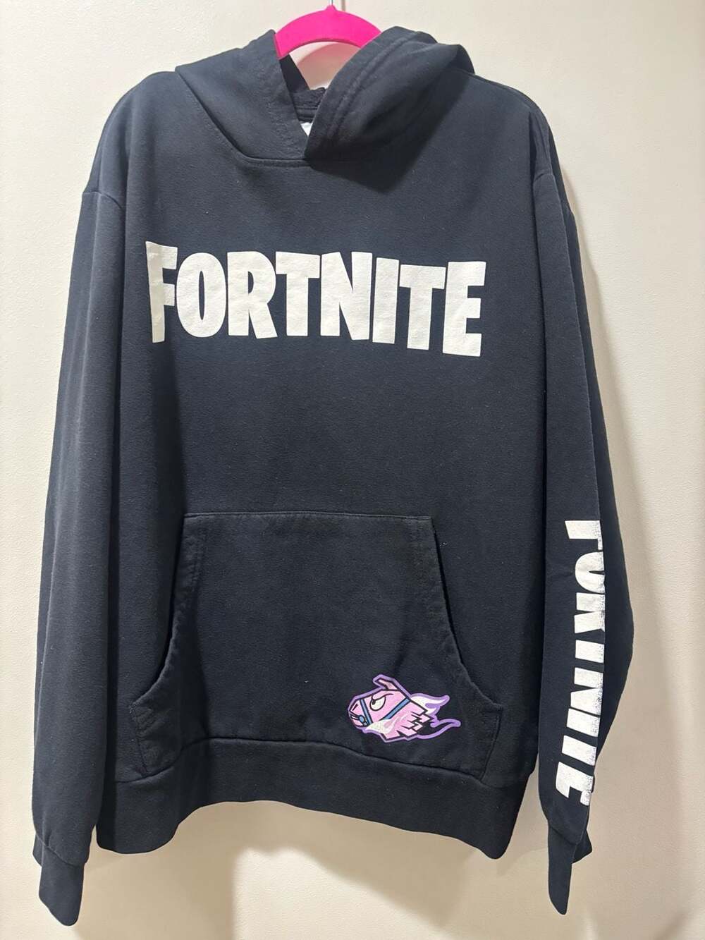 Fortnite Youth XL 14/16 Black Graphic Pullover Hoodie Loot Llama